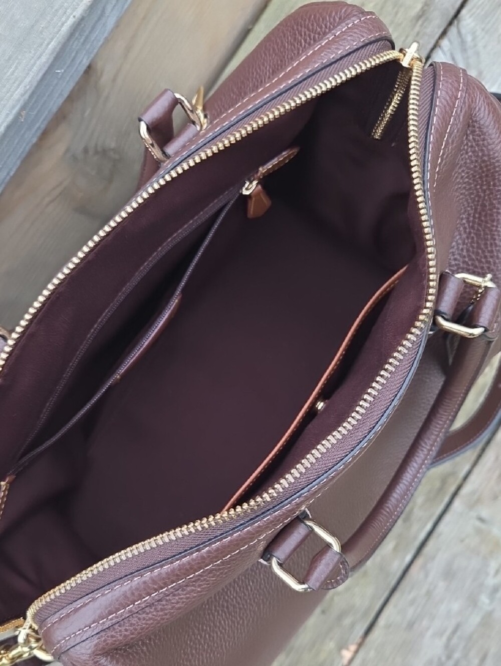 COACH Rowan Satchel in Chocolate Brown with Gold Hardware - Picture 4 of 15